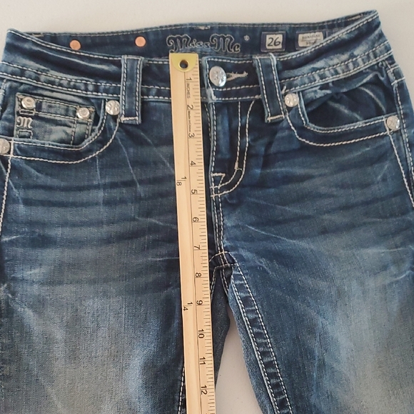 Miss Me Medium Wash Boot Cut Jeans Fleur De Lis Pocket - Picture 10 of 13